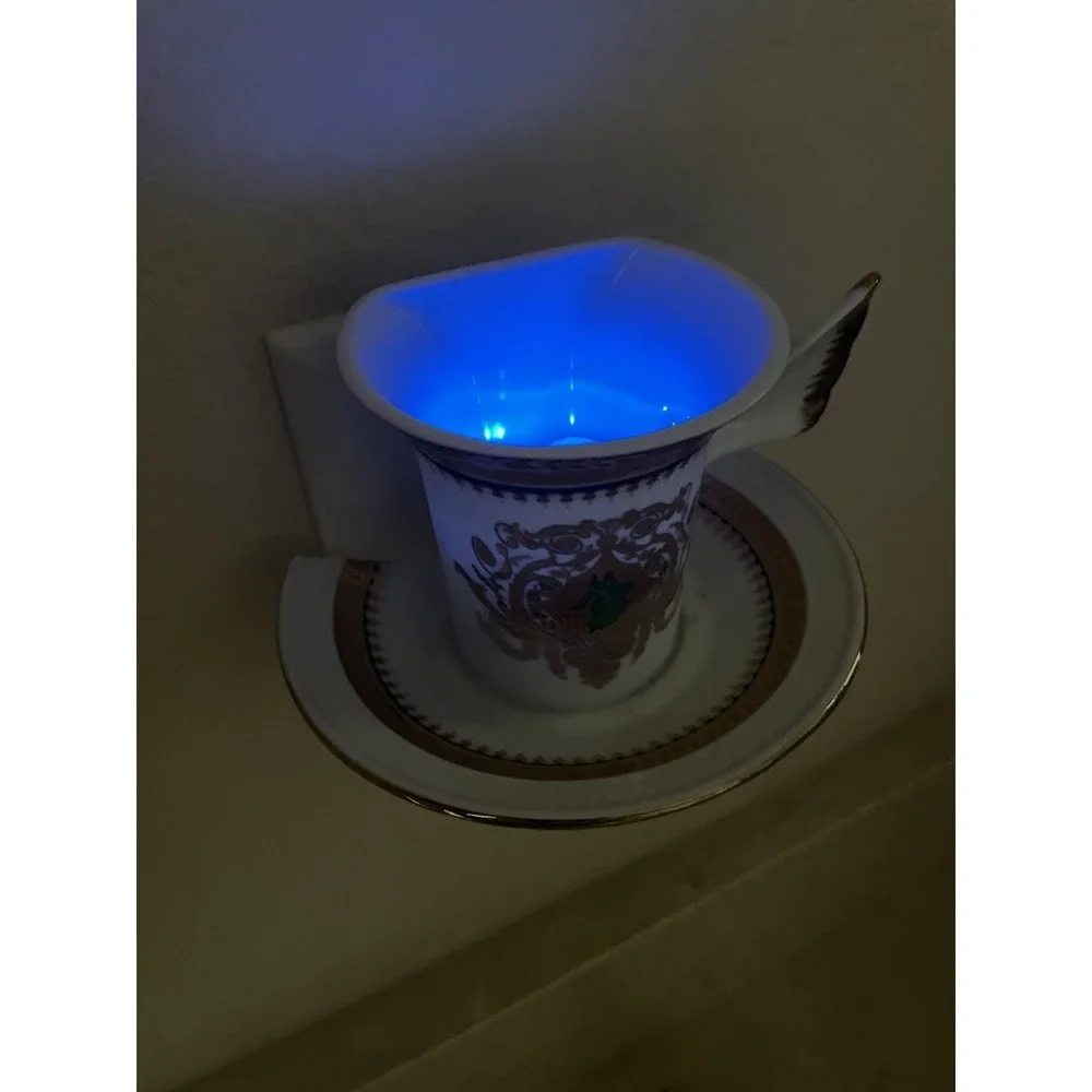 Elegant Porcelain Tea‎ Cup Nightlight Blue Gold Gilded Works